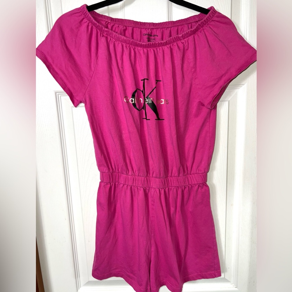 (READ) CK Calvin Klein Girls Romper Magenta Pink Logo Shorts Size Large (12/14)